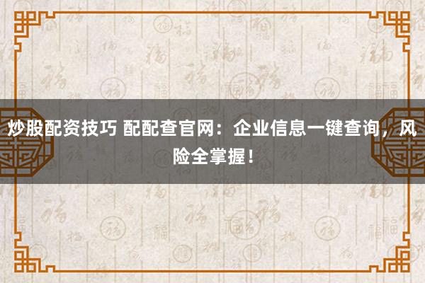 炒股配资技巧 配配查官网：企业信息一键查询，风险全掌握！