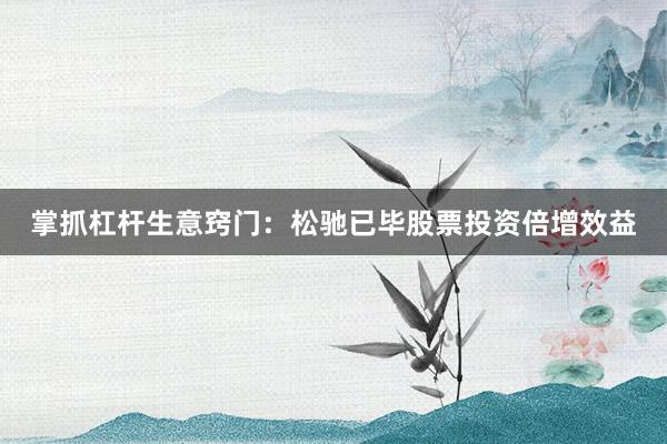 掌抓杠杆生意窍门：松驰已毕股票投资倍增效益