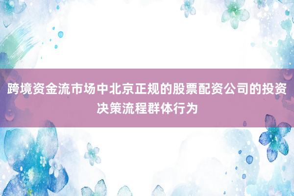 跨境资金流市场中北京正规的股票配资公司的投资决策流程群体行为