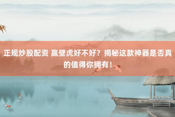 正规炒股配资 赢壁虎好不好？揭秘这款神器是否真的值得你拥有！